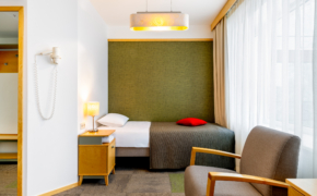 Hotell Tartu Standard peretuba voodi ja tugitooliga - hele peretuba suure aknaga Tartus